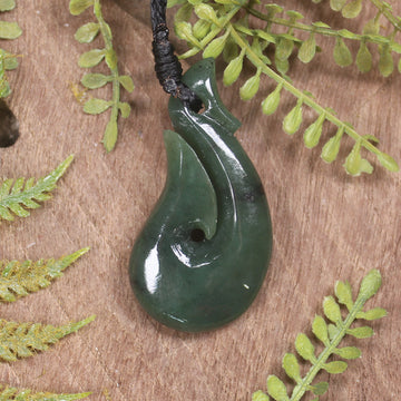 Hei Matau or Fish Hook carved from Hapopo Pounamu - NZ Greenstone