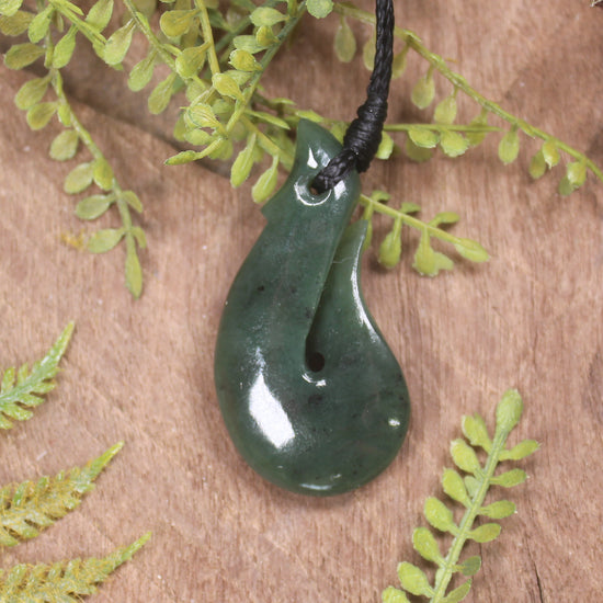 Hei Matau or Fish Hook carved from Hapopo Pounamu - NZ Greenstone