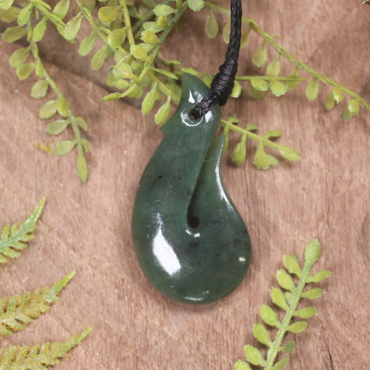 Hei Matau or Fish Hook carved from Hapopo Pounamu - NZ Greenstone