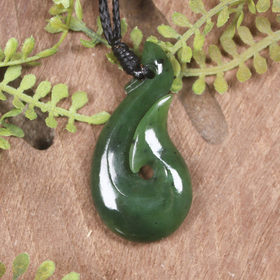 Hei Matau or Fish Hook carved from Hapopo Pounamu - NZ Greenstone