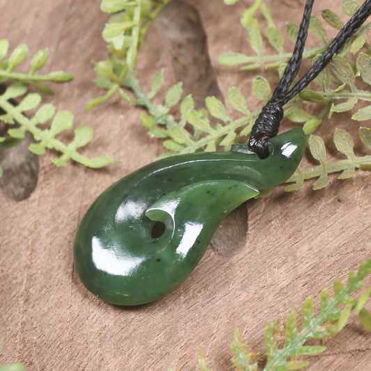 Hei Matau or Fish Hook carved from Hapopo Pounamu - NZ Greenstone