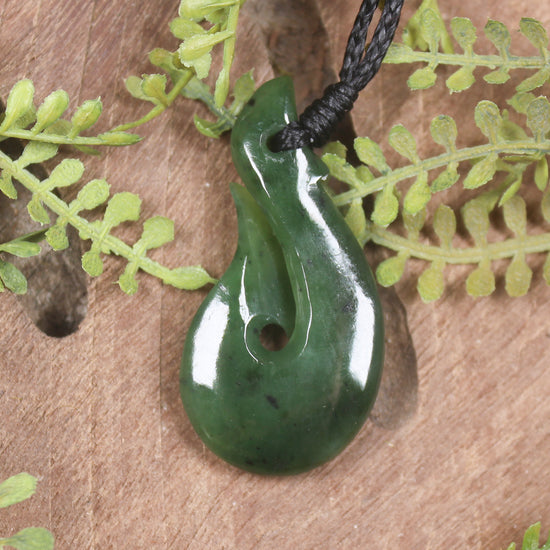 Hei Matau or Fish Hook carved from Hapopo Pounamu - NZ Greenstone