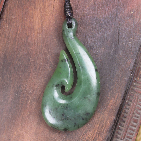 Hei Matau or Fish Hook carved from Hapopo Pounamu - NZ Greenstone