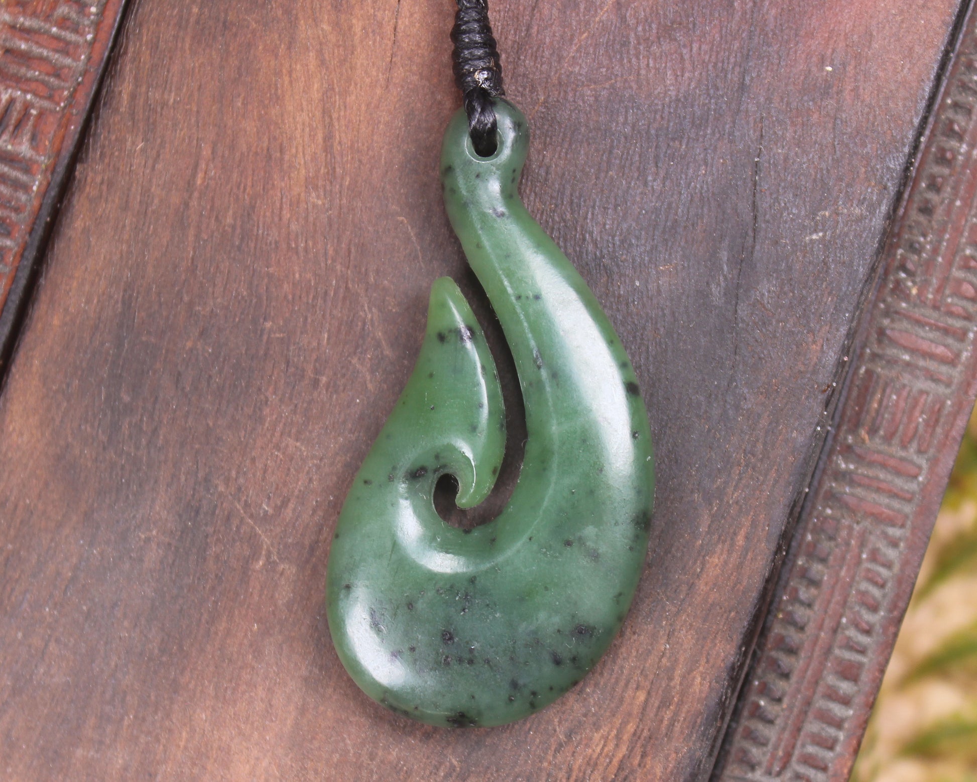 Hei Matau or Fish Hook carved from Hapopo Pounamu - NZ Greenstone