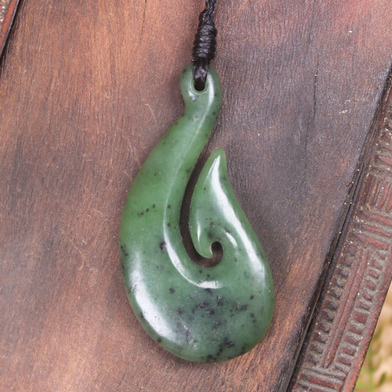 Hei Matau or Fish Hook carved from Hapopo Pounamu - NZ Greenstone