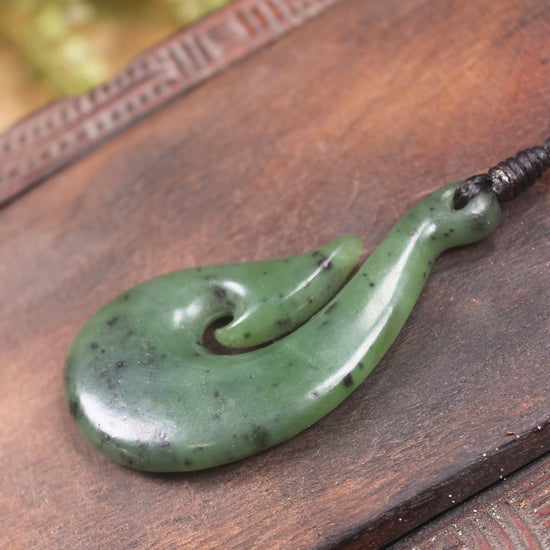 Hei Matau or Fish Hook carved from Hapopo Pounamu - NZ Greenstone