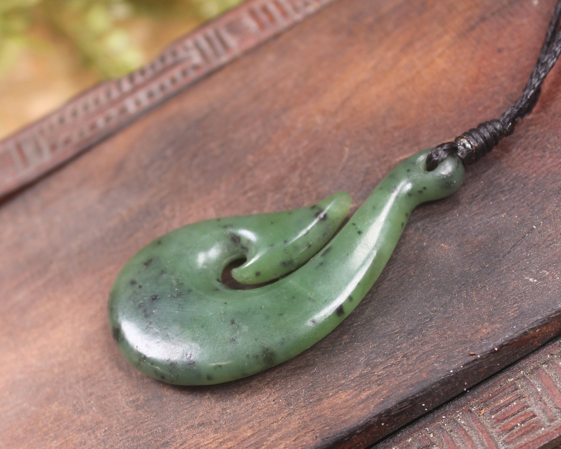 Hei Matau or Fish Hook carved from Hapopo Pounamu - NZ Greenstone