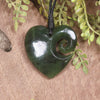 Heart with Koru carved from Hapopo Pounamu - NZ Greenstone