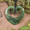Heart with Koru carved from Flower Jade Pounamu - NZ Greenstone