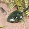 Heart with Koru carved from Hapopo Pounamu - NZ Greenstone