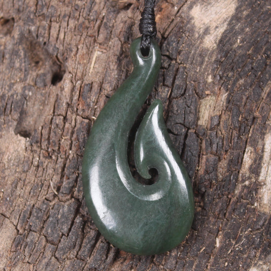 Hei Matau or Fish Hook carved from Kawakawa Pounamu - NZ Greenstone