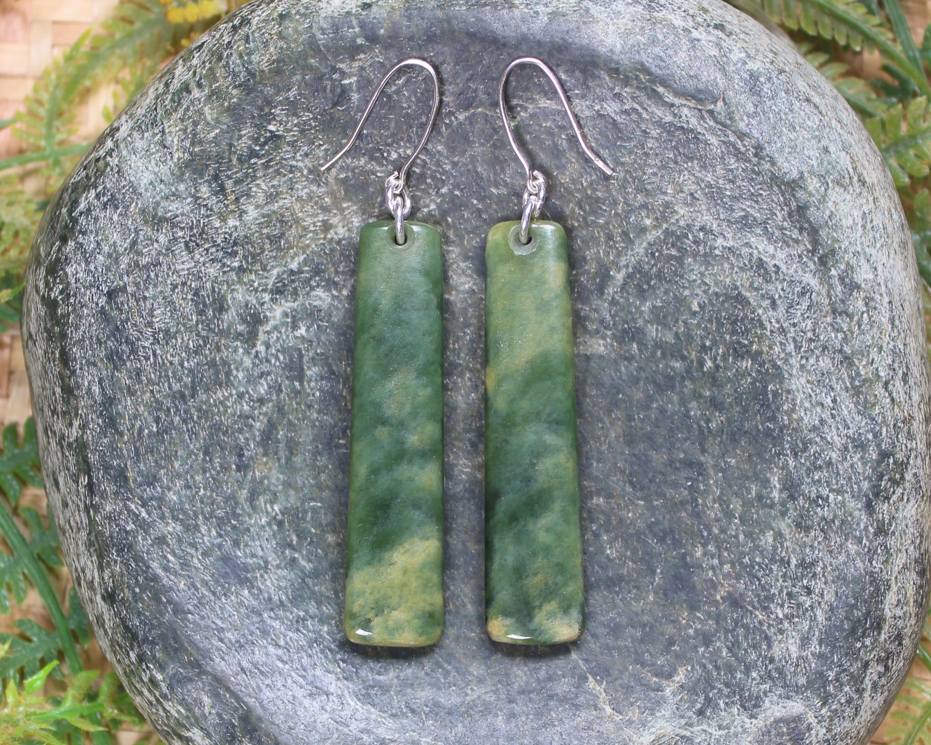 Roimata or Teardrop earrings carved from Flower Jade Pounamu - NZ Greenstone