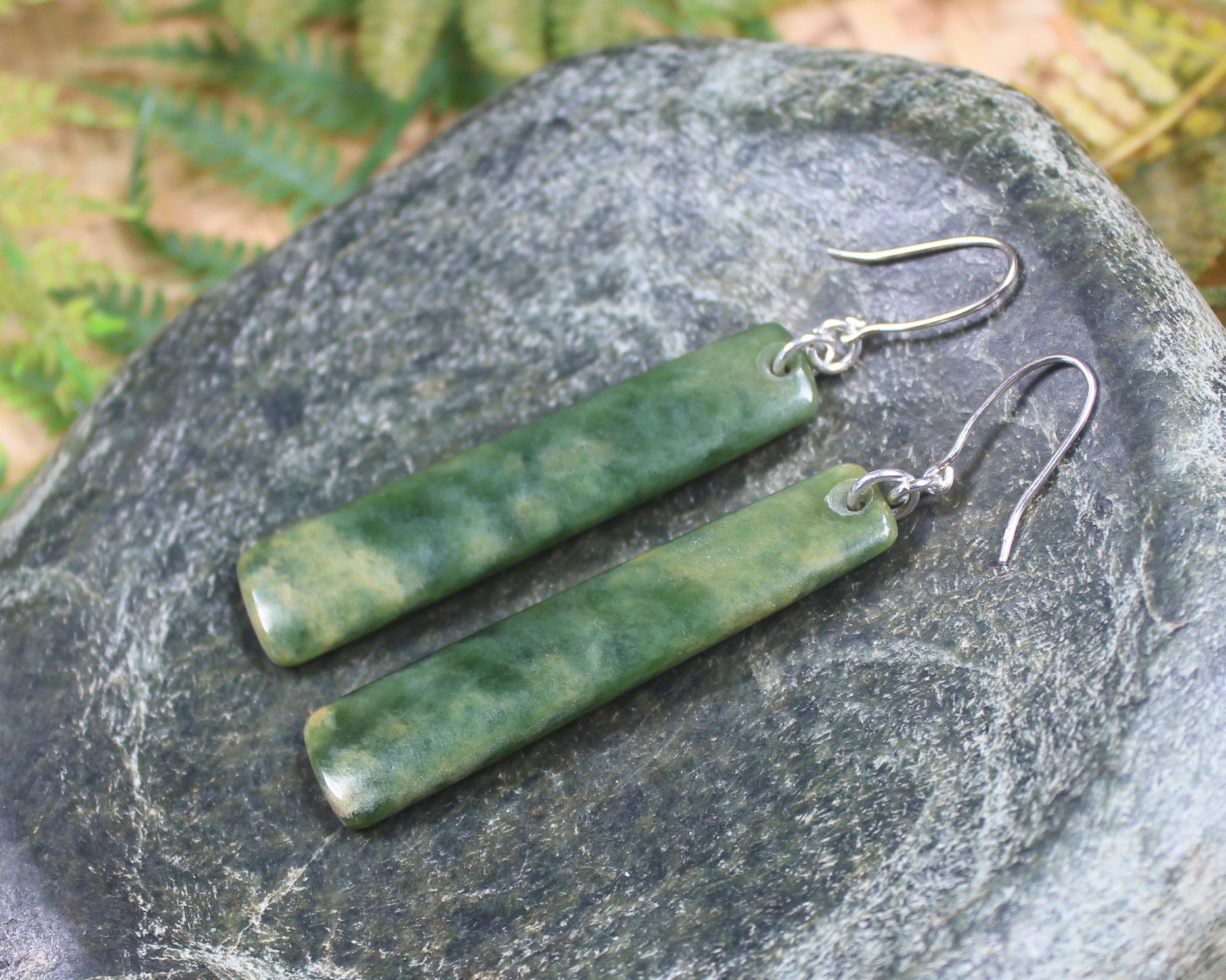 Roimata or Teardrop earrings carved from Flower Jade Pounamu - NZ Greenstone