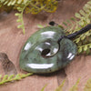 Heart with Koru carved from Hapopo Pounamu - NZ Greenstone