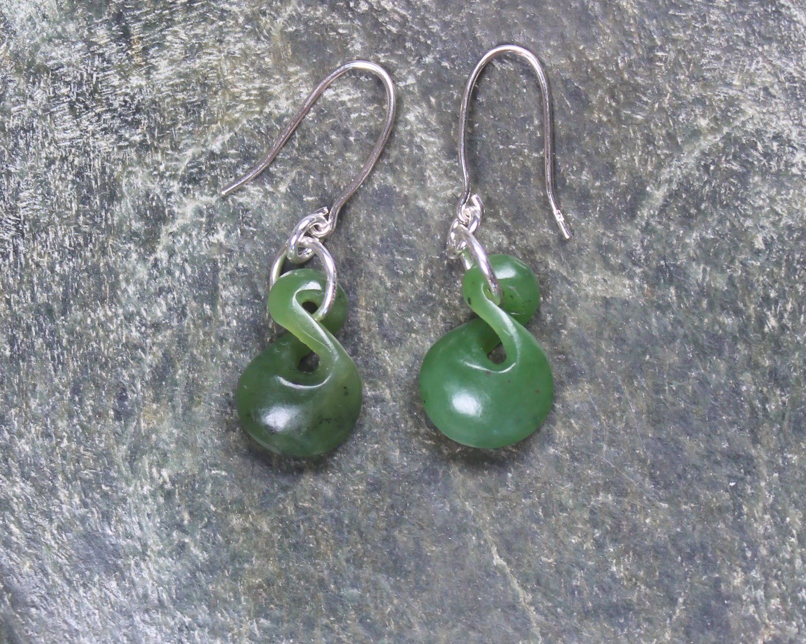 Twist Earrings carved from Hapopo Pounamu - NZ Greenstone