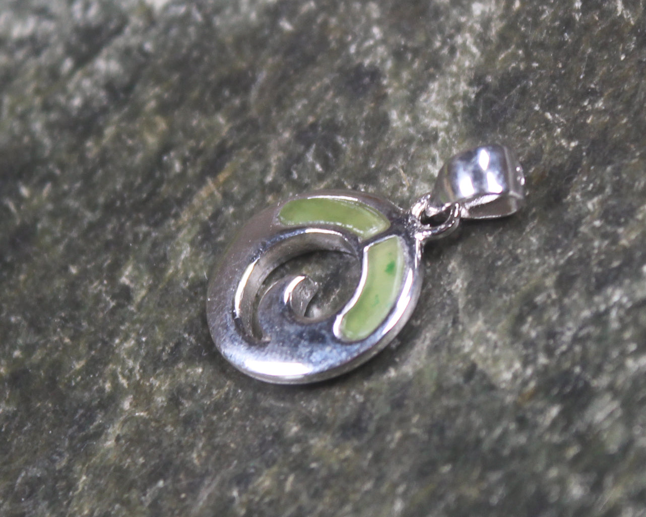 Sterling Silver and Pounamu Koru Pendant