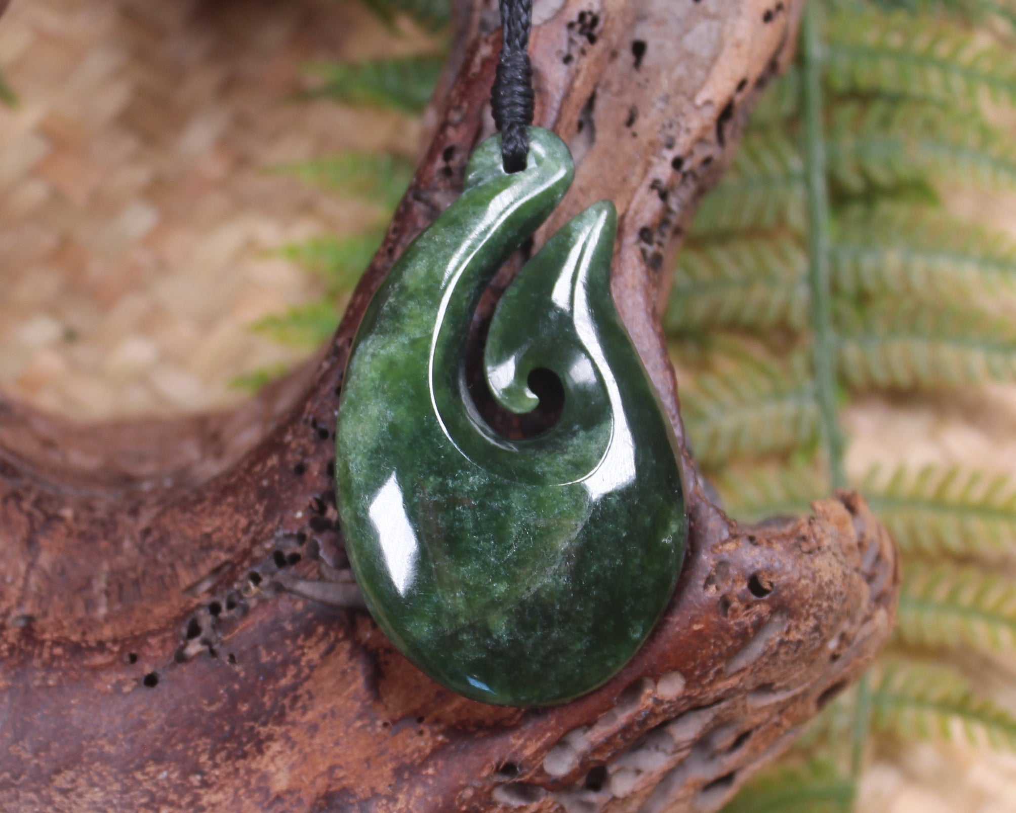 Hei Matau or Fish Hook carved from Kawakawa Pounamu - NZ Greenstone