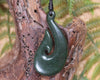 Hei Matau or Fish Hook carved from Kawakawa Pounamu - NZ Greenstone