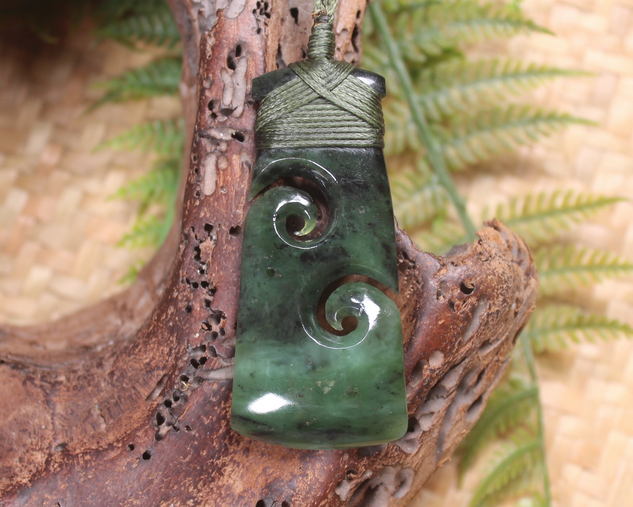 Toki or Adze with Koru Pendant carved from Rimu Pounamu - NZ Greenstone