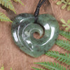 Heart with Koru carved from Hapopo Pounamu - NZ Greenstone