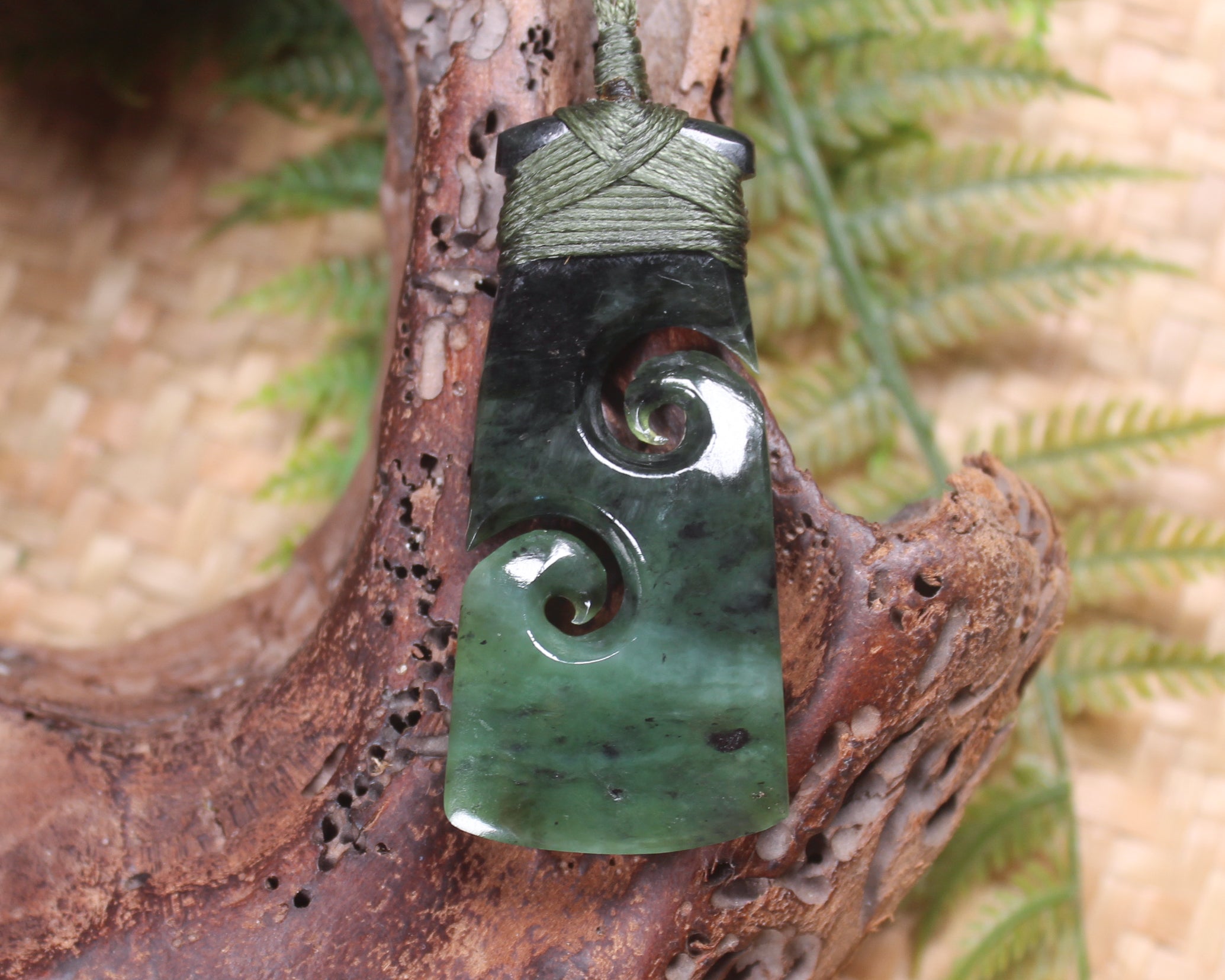 Toki or Adze with Koru Pendant carved from Rimu Pounamu - NZ Greenstone