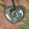 Heart with Koru carved from Hapopo Pounamu - NZ Greenstone