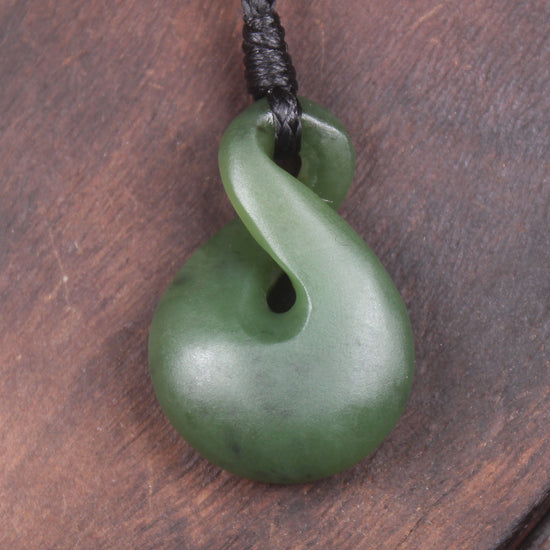 Twist or Pikorua carved from Hapopo Pounamu - NZ Greenstone