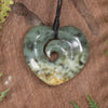 Heart with Koru carved from Flower Jade Pounamu - NZ Greenstone