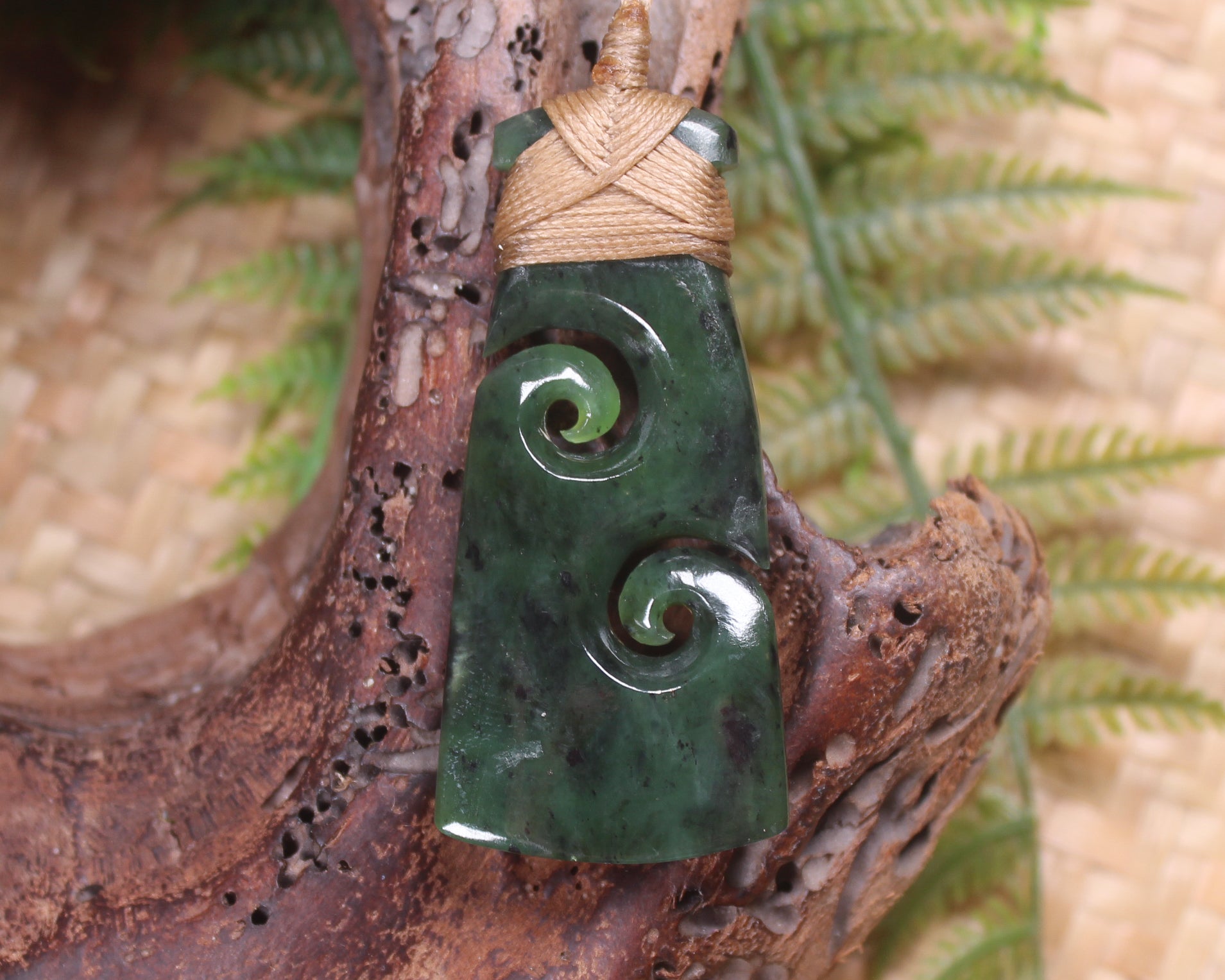 Toki or Adze with Koru Pendant carved from Rimu Pounamu - NZ Greenstone