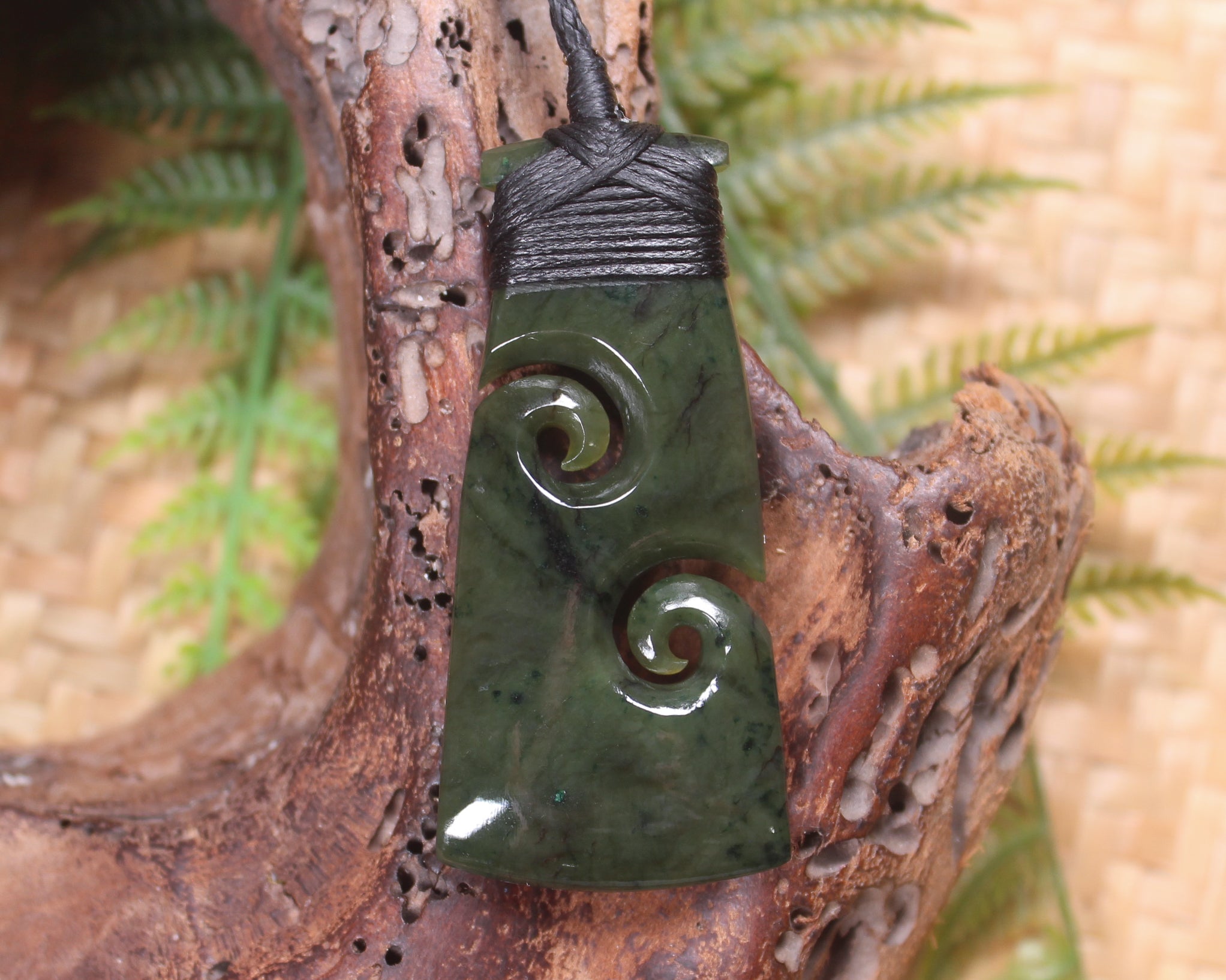 Toki or Adze with Koru Pendant carved from Rimu Pounamu - NZ Greenstone