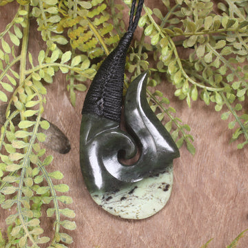 Hei Matau or Fish Hook carved from Rimu Pounamu - NZ Greenstone