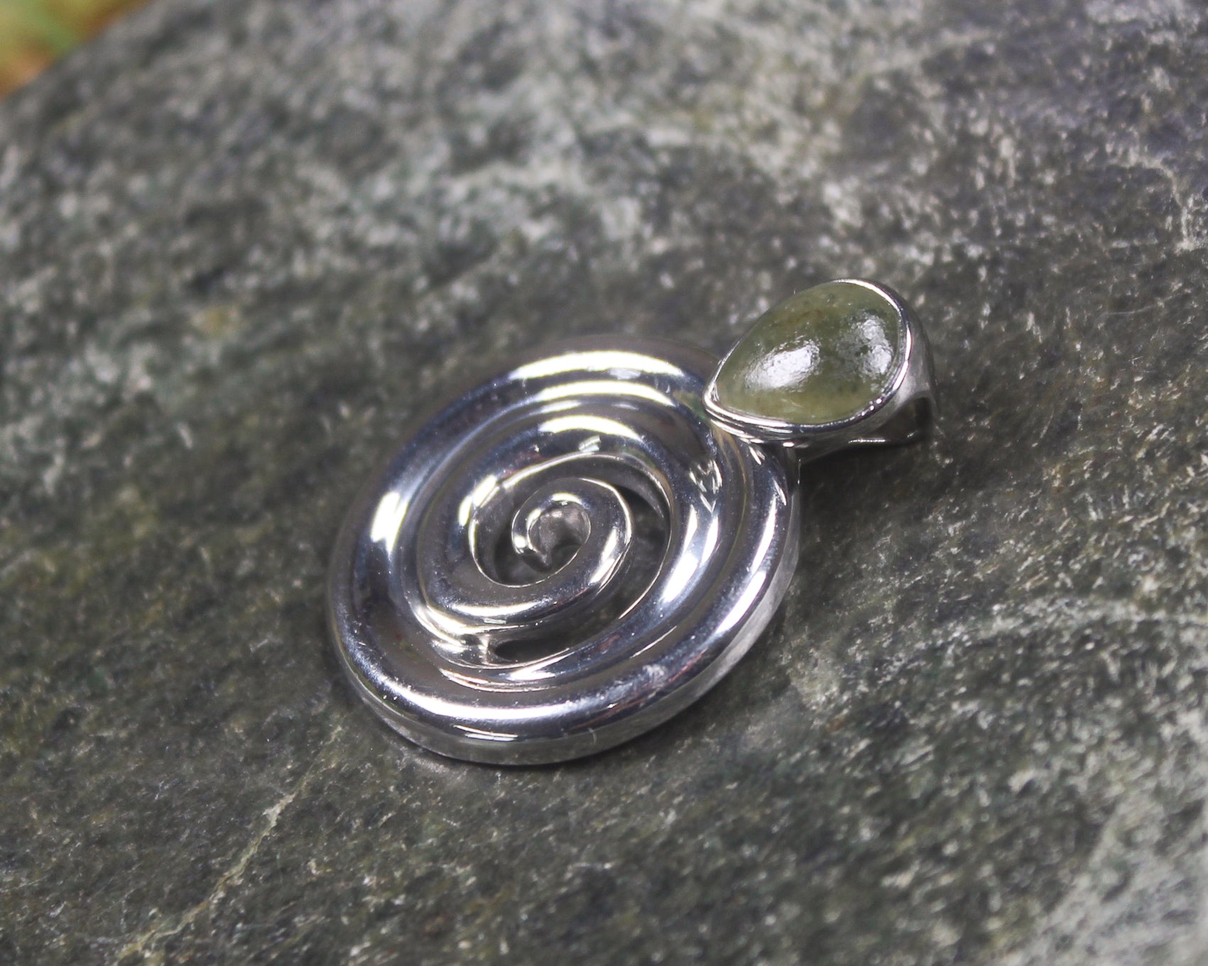 Sterling Silver and Pounamu Koru Pendant