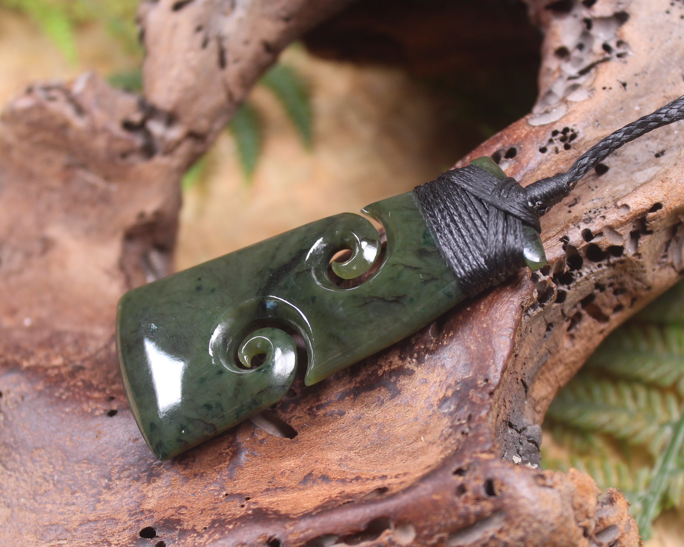 Toki or Adze with Koru Pendant carved from Rimu Pounamu - NZ Greenstone