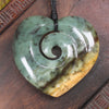 Heart with Koru carved from Flower Jade Pounamu - NZ Greenstone