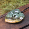 Heart with Koru carved from Flower Jade Pounamu - NZ Greenstone