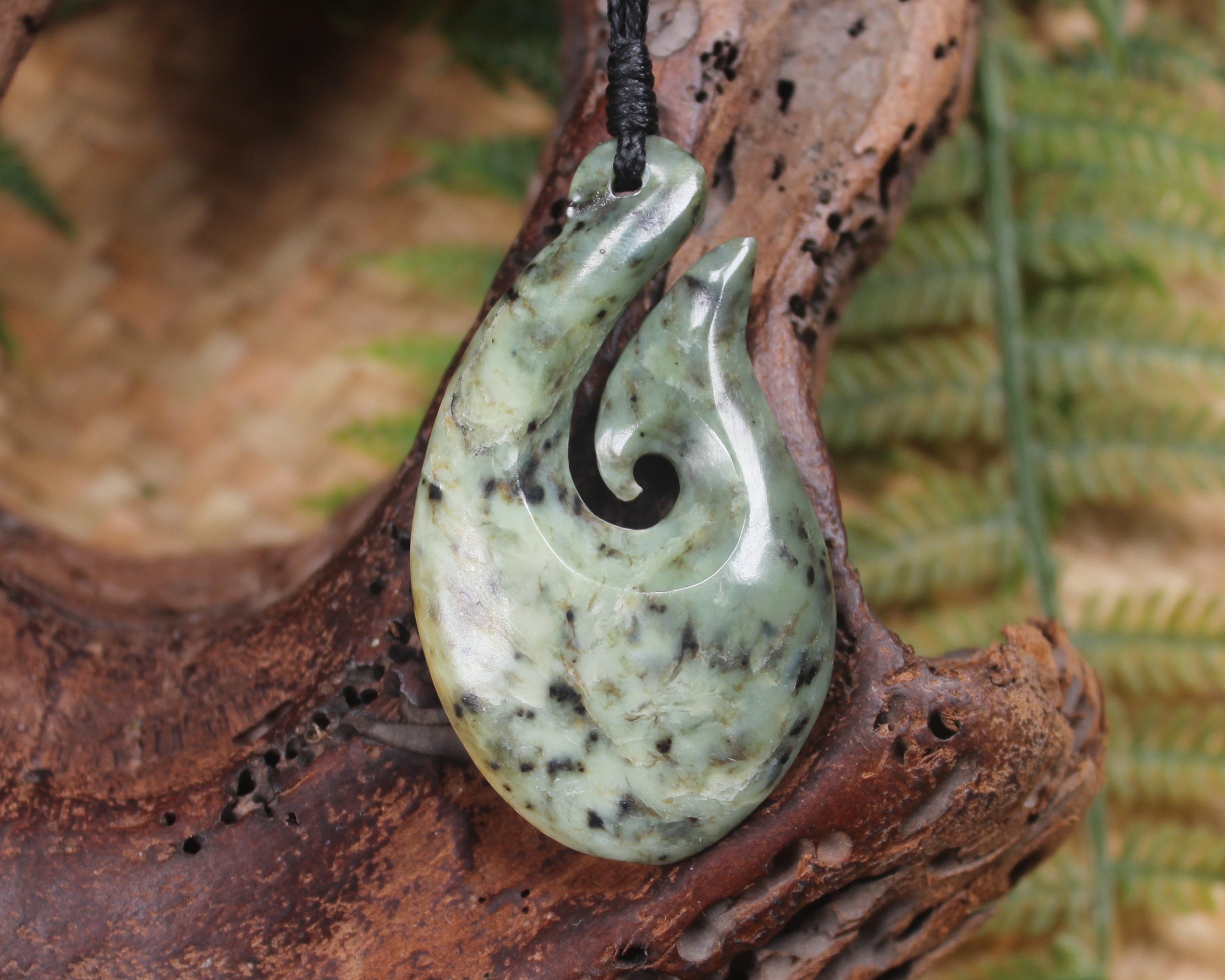 Hei Matau carved from Rimu Pounamu - NZ Greenstone