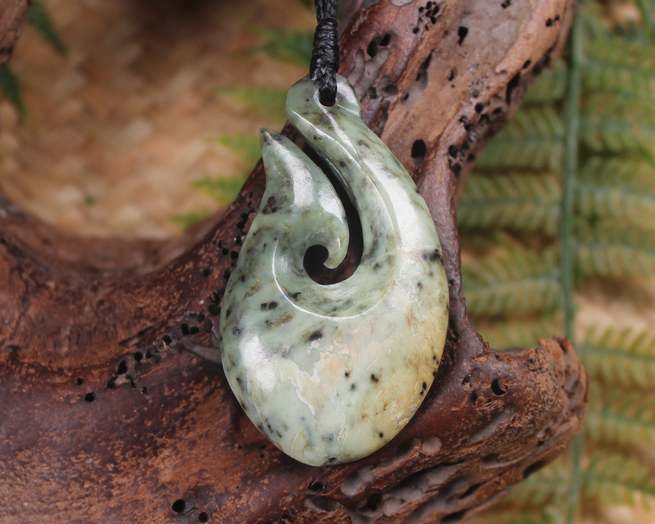 Hei Matau carved from Rimu Pounamu - NZ Greenstone