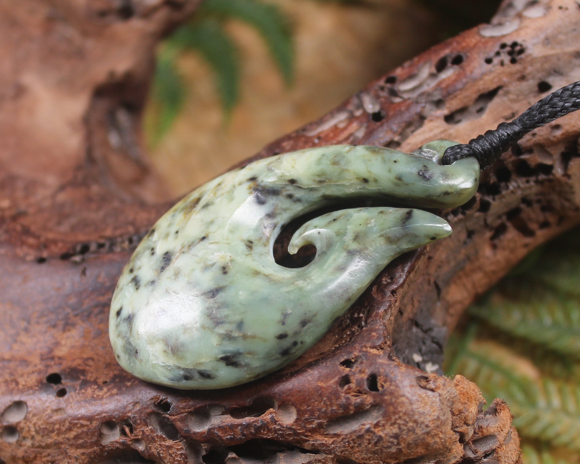 Hei Matau carved from Rimu Pounamu - NZ Greenstone