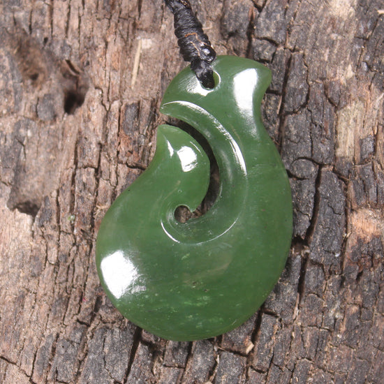 Hei Matau or Fish Hook carved from Hapopo Pounamu - NZ Greenstone