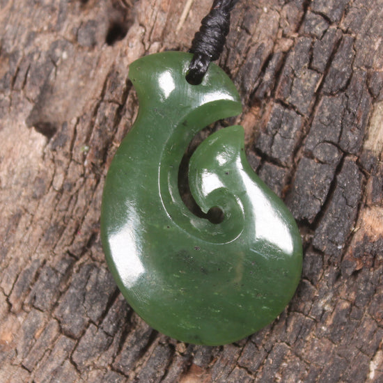 Hei Matau or Fish Hook carved from Hapopo Pounamu - NZ Greenstone