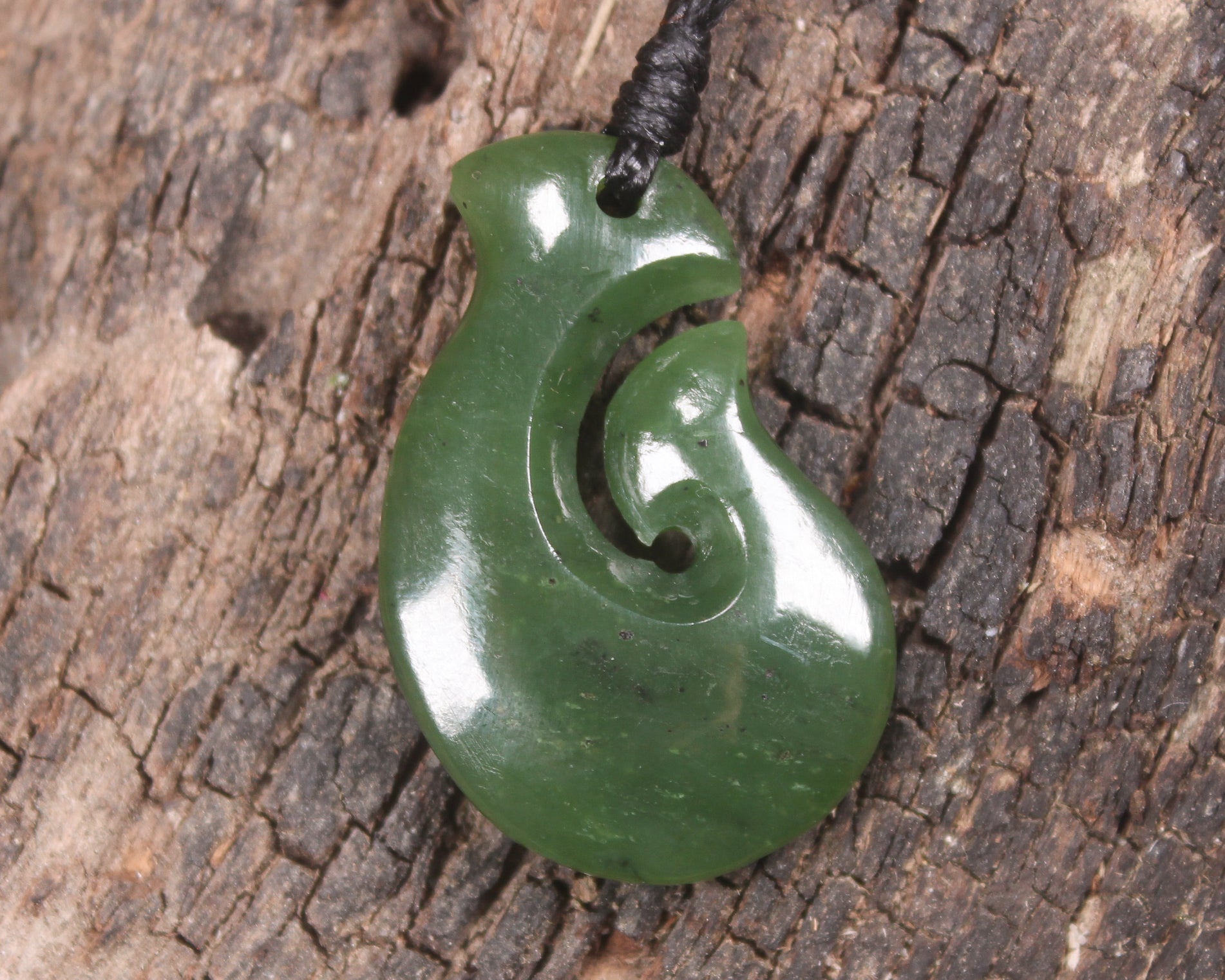 Hei Matau or Fish Hook carved from Hapopo Pounamu - NZ Greenstone