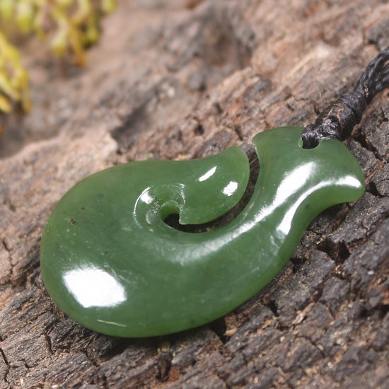 Hei Matau or Fish Hook carved from Hapopo Pounamu - NZ Greenstone