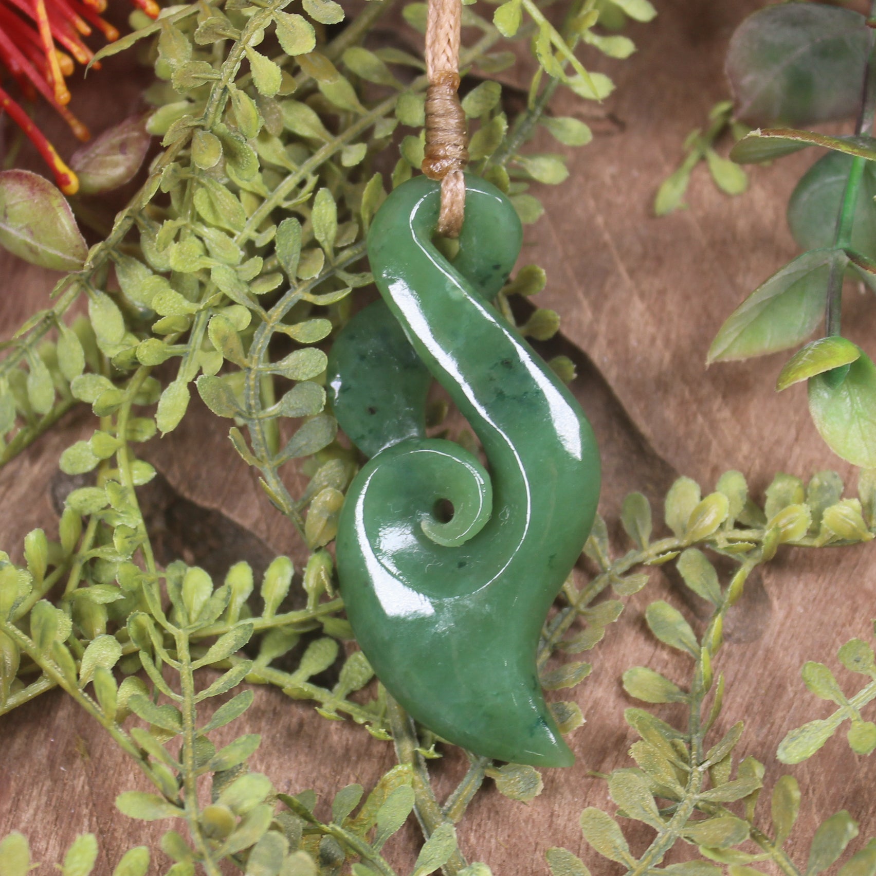 Hapopo Pounamu Koru Twist Pendant - NZ Greenstone