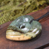 Heart with Koru carved from Flower Jade Pounamu - NZ Greenstone