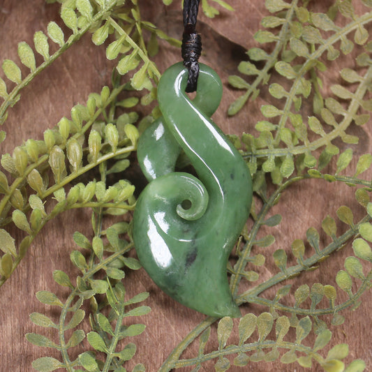 Hapopo Pounamu Koru Twist Pendant - NZ Greenstone