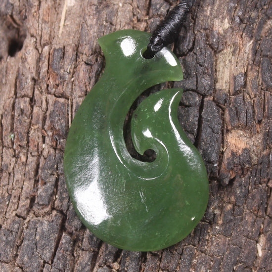 Hei Matau or Fish Hook carved from Hapopo Pounamu - NZ Greenstone