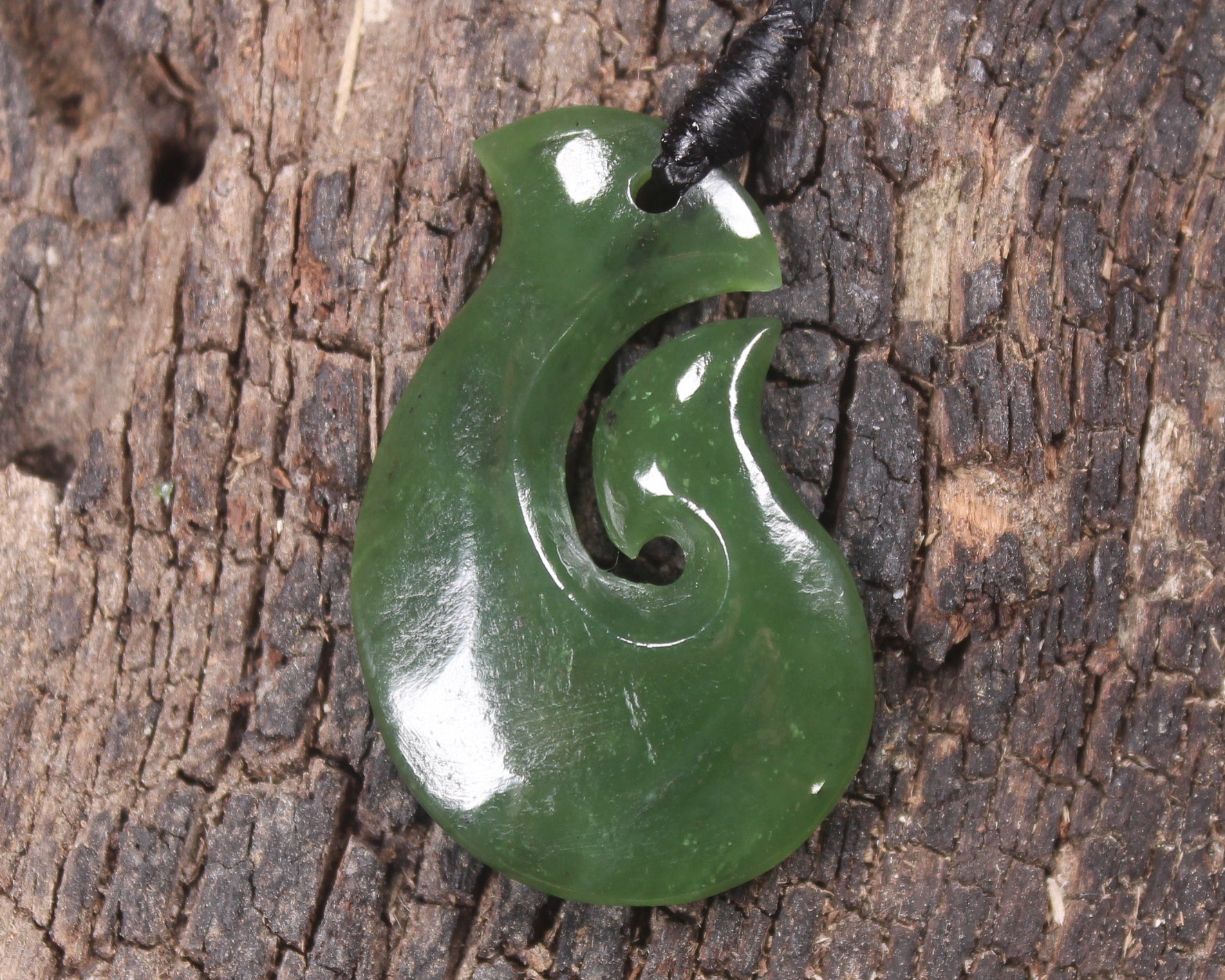 Hei Matau or Fish Hook carved from Hapopo Pounamu - NZ Greenstone