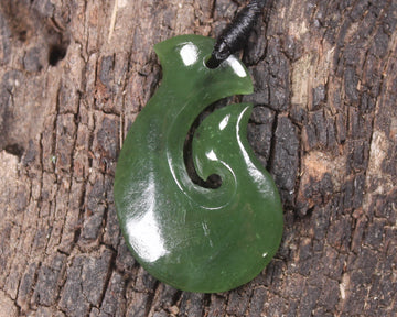 Hei Matau or Fish Hook carved from Hapopo Pounamu - NZ Greenstone