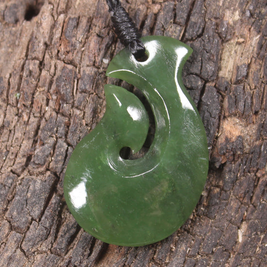 Hei Matau or Fish Hook carved from Hapopo Pounamu - NZ Greenstone