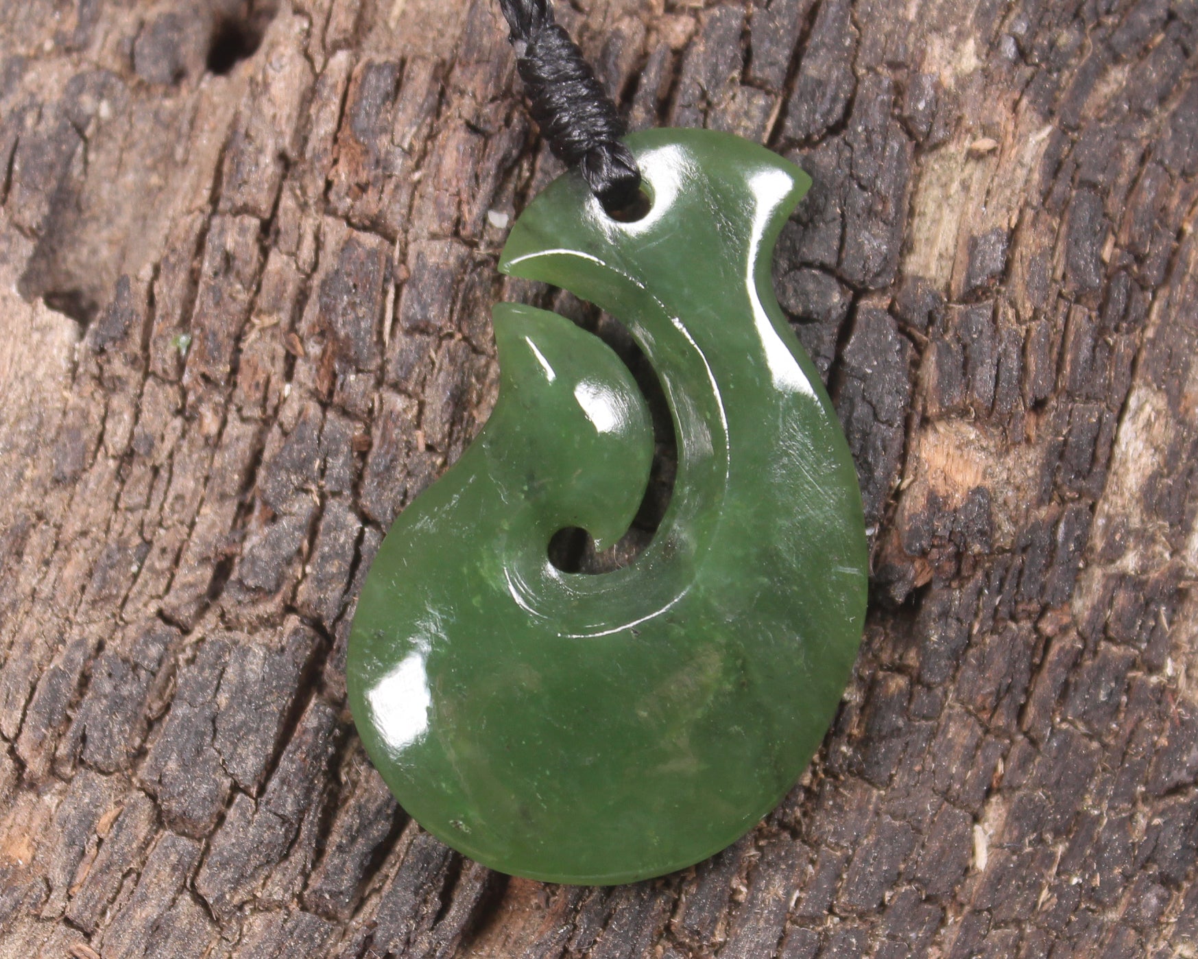 Hei Matau or Fish Hook carved from Hapopo Pounamu - NZ Greenstone
